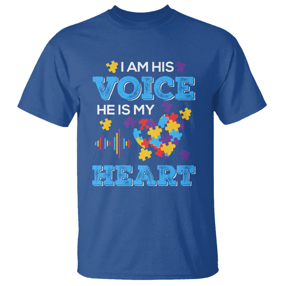 Autism Parents T Shirt I Am His Voice He Is My Heart Puzzle Heart - Wonder Print Shop
