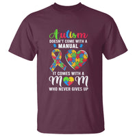 Autism Mom T Shirt It Doesn't Come With A Manual It Comes With A Mother Who Never Gives Up Puzzle Heart - Wonder Print Shop