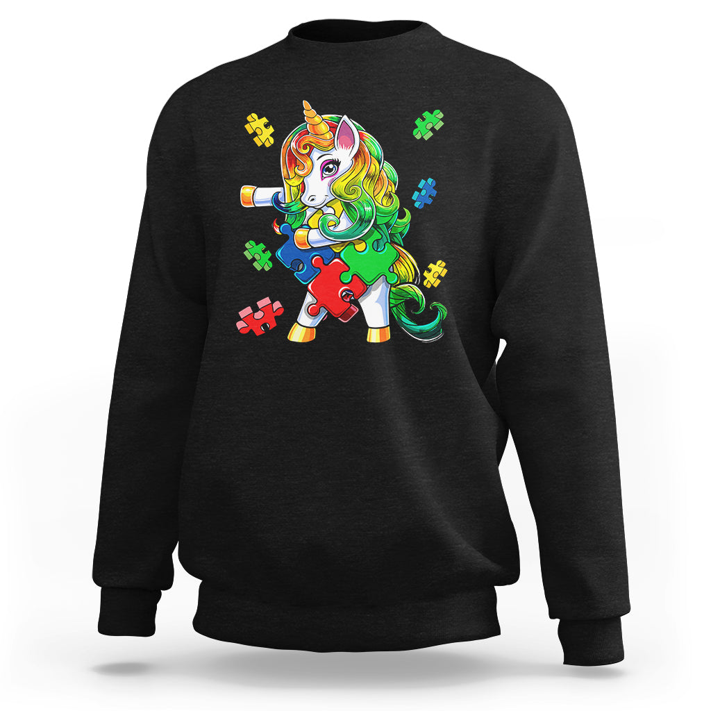 Unicorn Autism Sweatshirt His Fight is My Fight with Flossing Unicorn Puzzle Piece - Wonder Print Shop