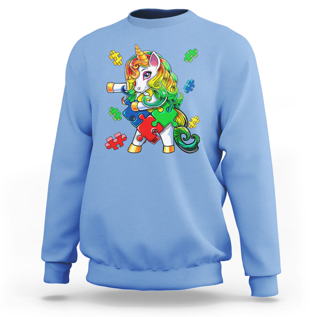 Unicorn Autism Sweatshirt His Fight is My Fight with Flossing Unicorn Puzzle Piece - Wonder Print Shop