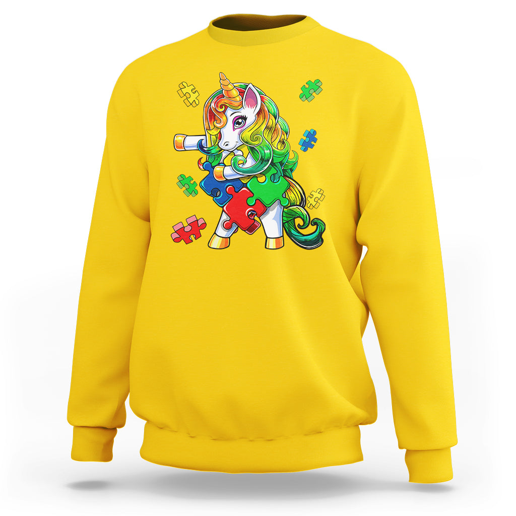Unicorn Autism Sweatshirt His Fight is My Fight with Flossing Unicorn Puzzle Piece - Wonder Print Shop