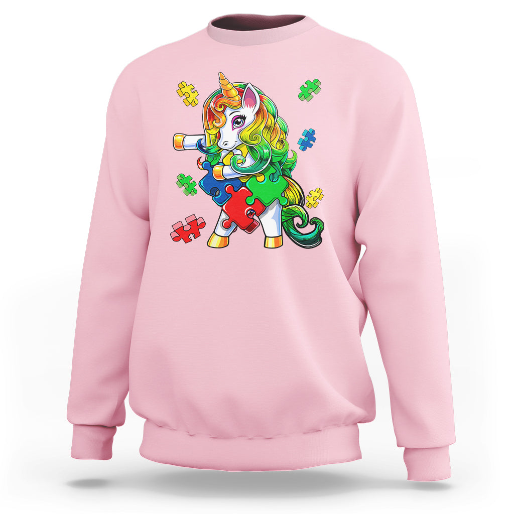 Unicorn Autism Sweatshirt His Fight is My Fight with Flossing Unicorn Puzzle Piece - Wonder Print Shop