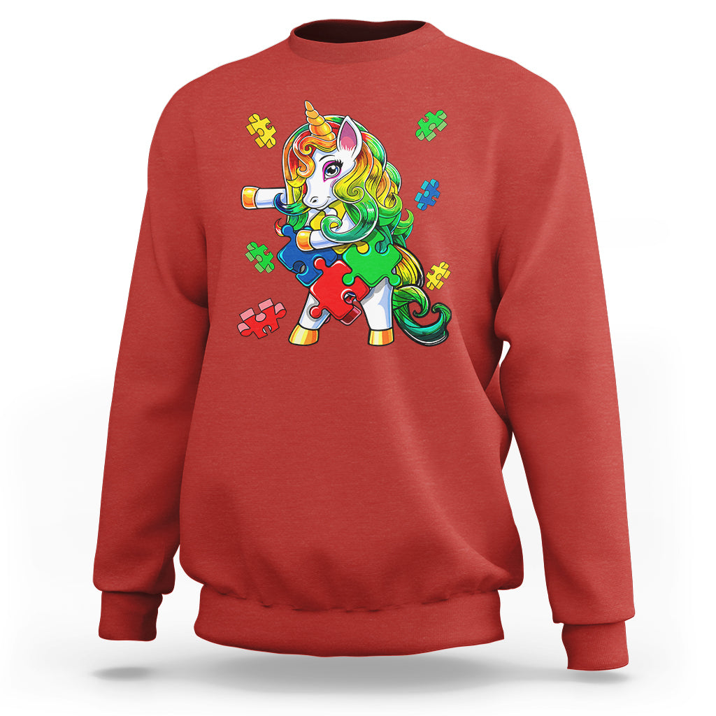 Unicorn Autism Sweatshirt His Fight is My Fight with Flossing Unicorn Puzzle Piece - Wonder Print Shop