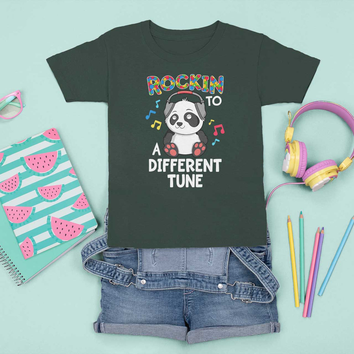 Panda Autism T Shirt For Kid Rockin' To A Different Tune Cute Kids - Wonder Print Shop