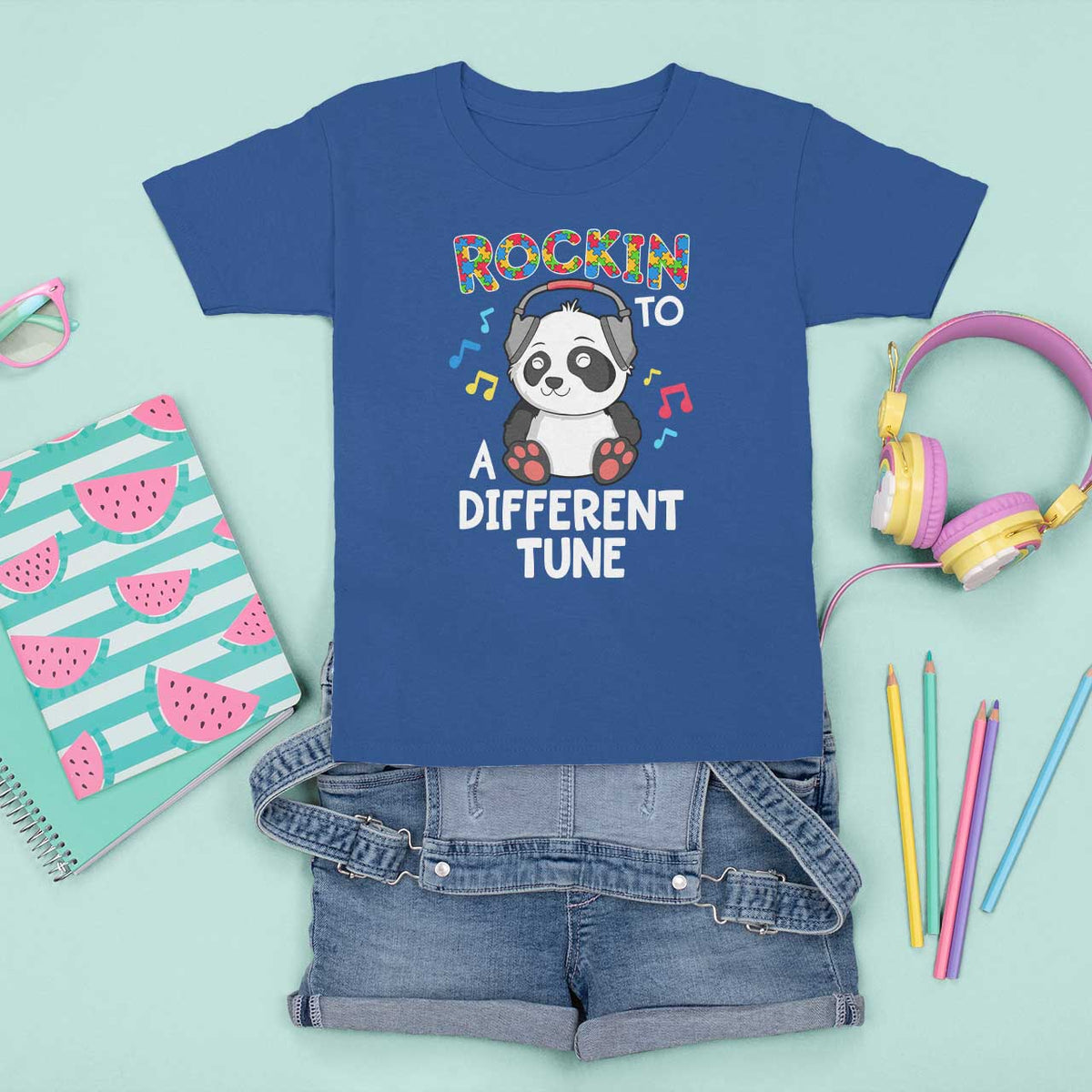 Panda Autism T Shirt For Kid Rockin' To A Different Tune Cute Kids - Wonder Print Shop