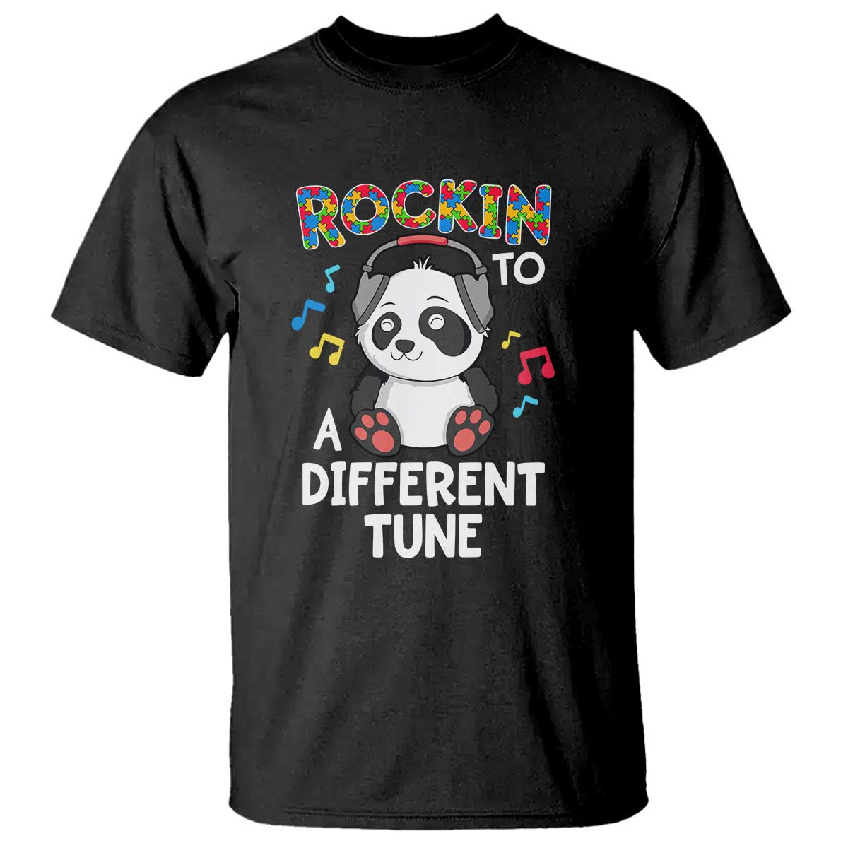 Panda Autism T Shirt Rockin' To A Different Tune Cute Kids - Wonder Print Shop