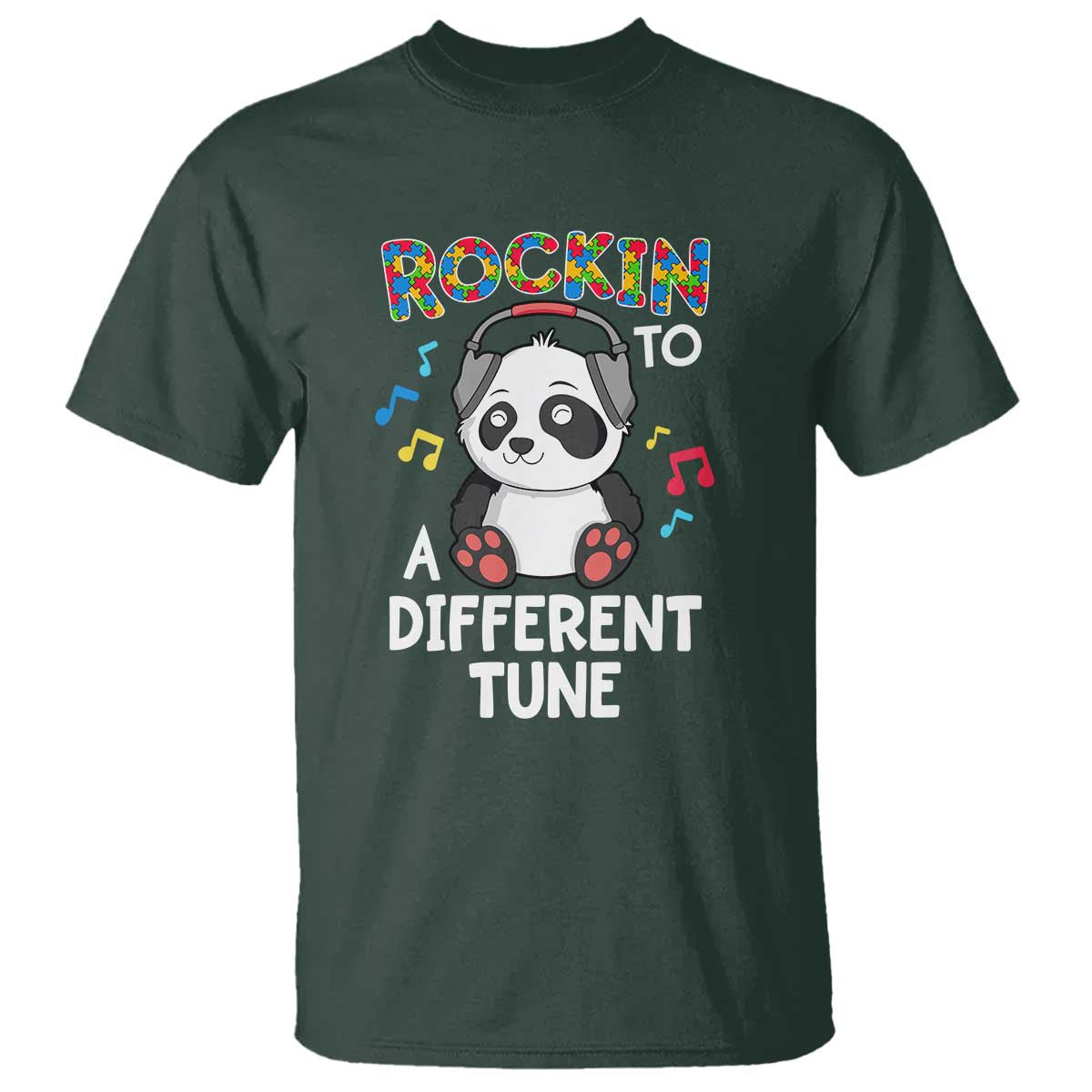 Panda Autism T Shirt Rockin' To A Different Tune Cute Kids - Wonder Print Shop