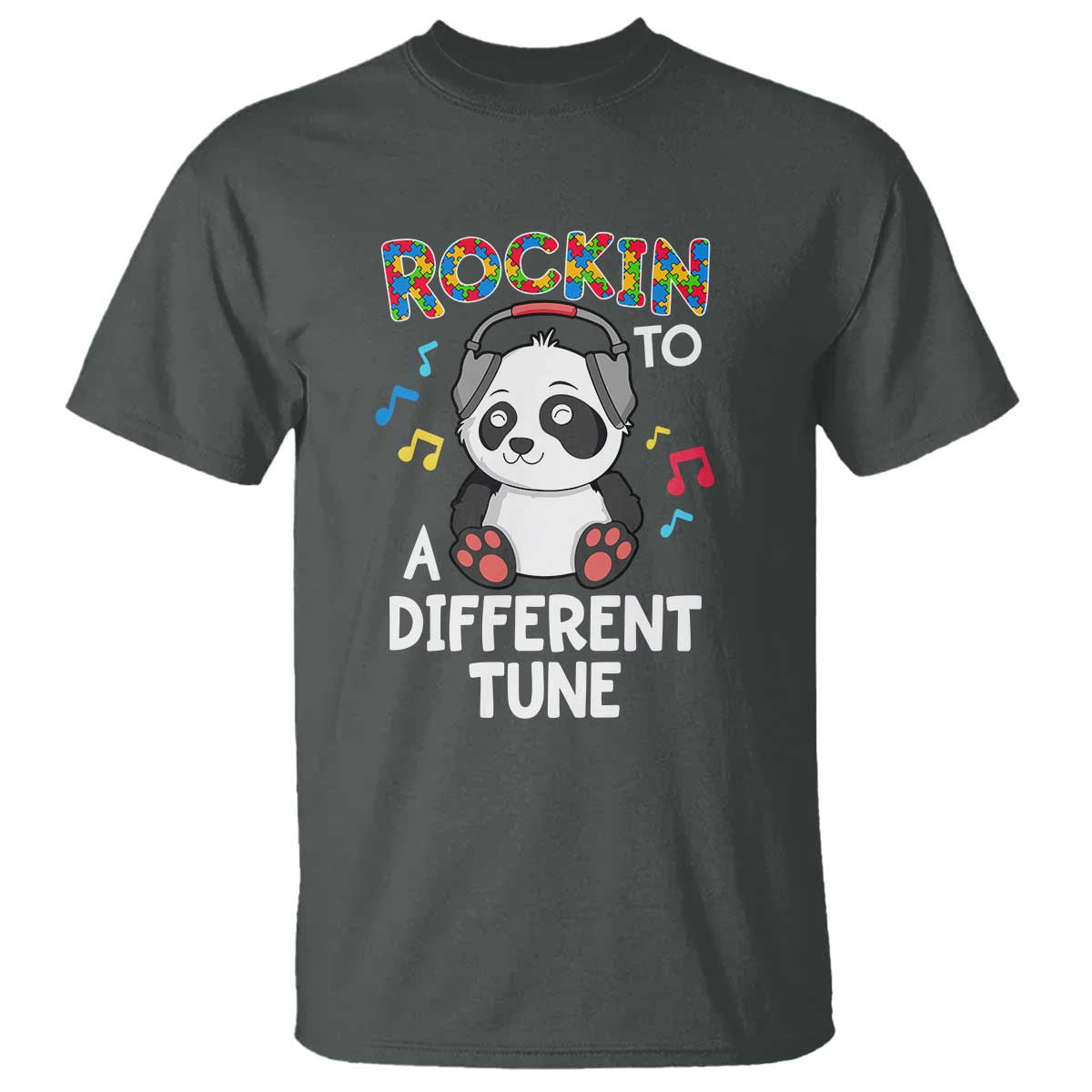 Panda Autism T Shirt Rockin' To A Different Tune Cute Kids - Wonder Print Shop