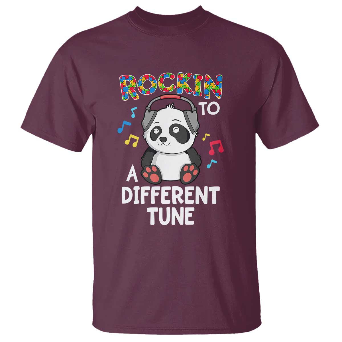 Panda Autism T Shirt Rockin' To A Different Tune Cute Kids - Wonder Print Shop