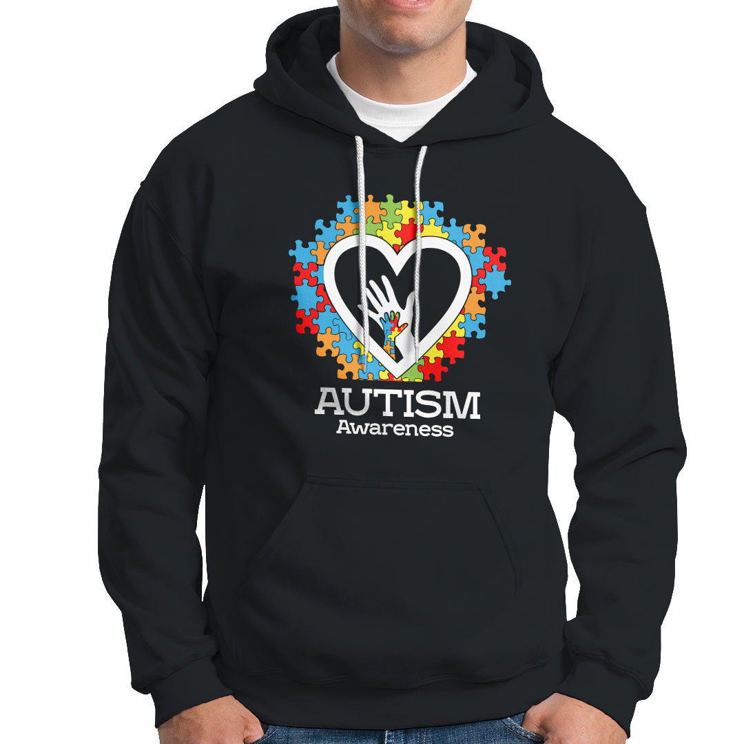 Autism Support Hoodie Jigsaw Puzzle Hand In Hand - Wonder Print Shop