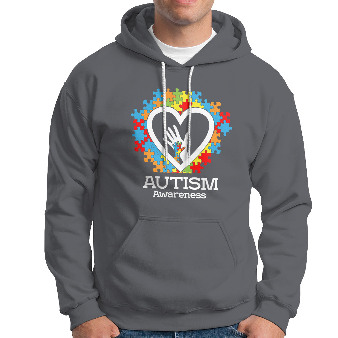 Autism Support Hoodie Jigsaw Puzzle Hand In Hand - Wonder Print Shop