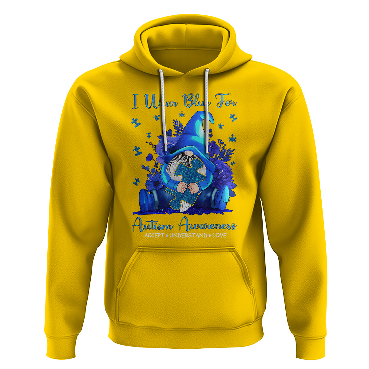 Gnome Autism Hoodie I Wear Blue For Autism Awareness Accept Understand Love - Wonder Print Shop