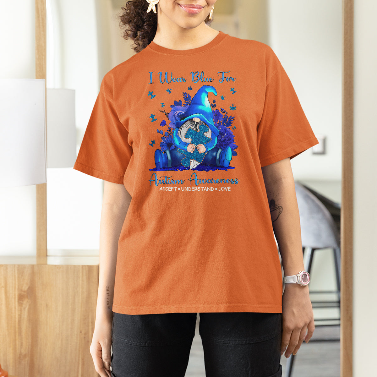Gnome Autism T Shirt For Women I Wear Blue For Autism Awareness Accept Understand Love - Wonder Print Shop