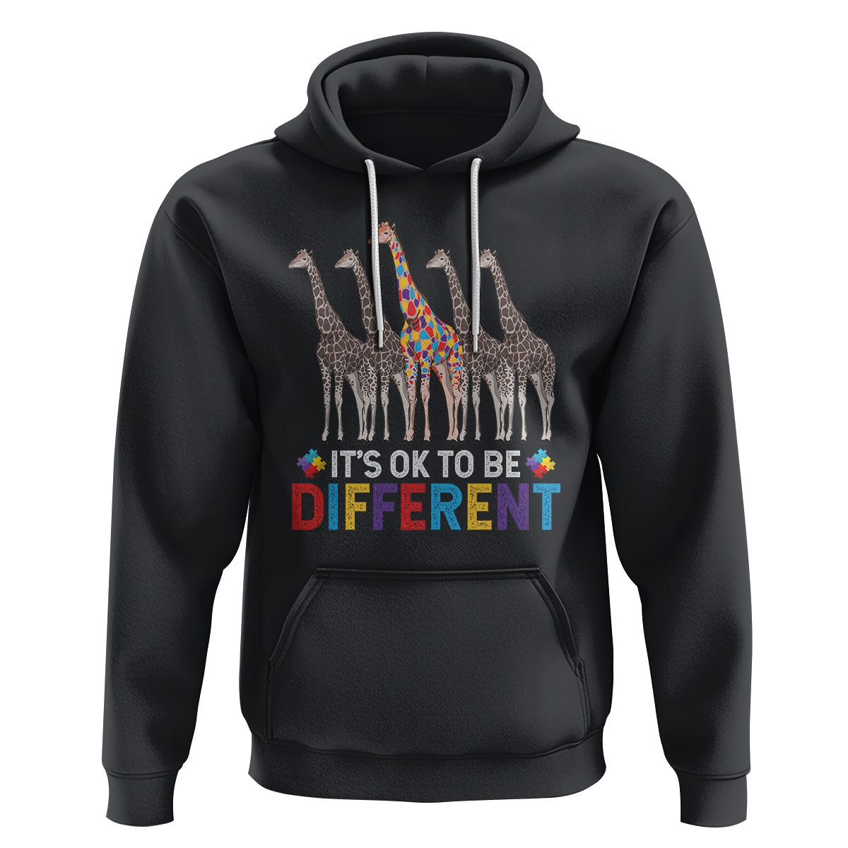 Giraffe Autism Hoodie It's Ok To Be Different Puzzle Support - Wonder Print Shop