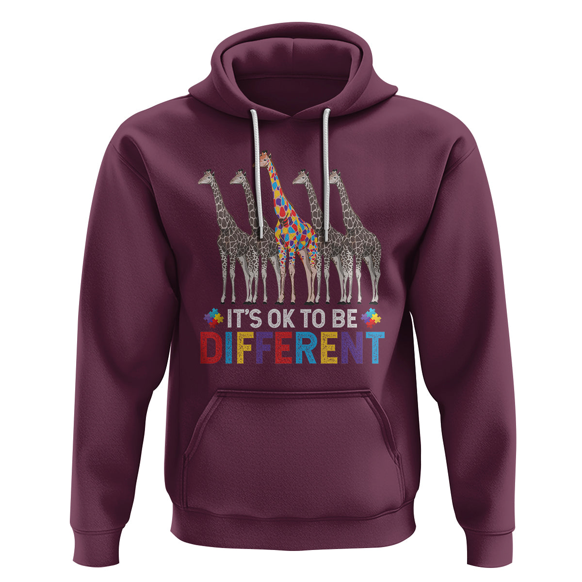 Giraffe Autism Hoodie It's Ok To Be Different Puzzle Support - Wonder Print Shop