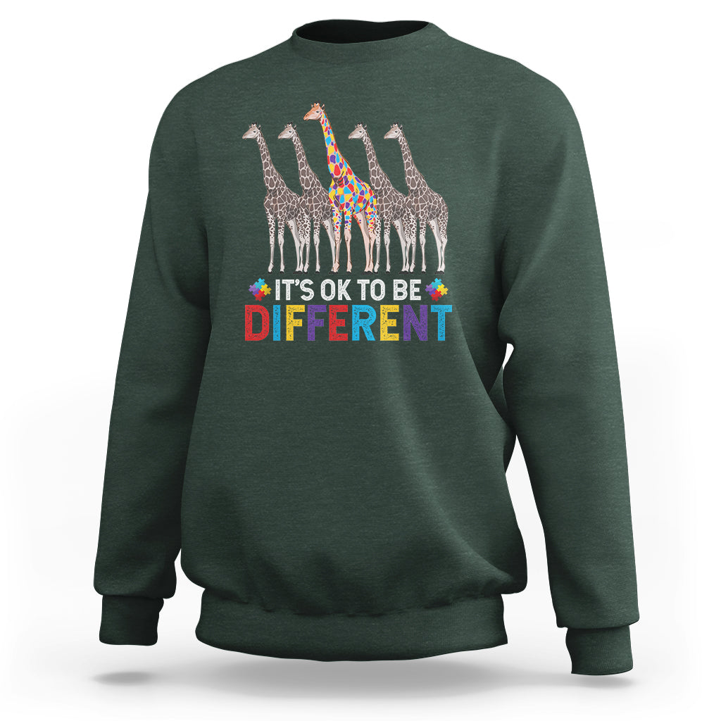 Giraffe Autism Sweatshirt It's Ok To Be Different Puzzle Support - Wonder Print Shop