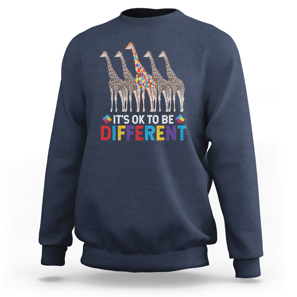 Giraffe Autism Sweatshirt It's Ok To Be Different Puzzle Support - Wonder Print Shop