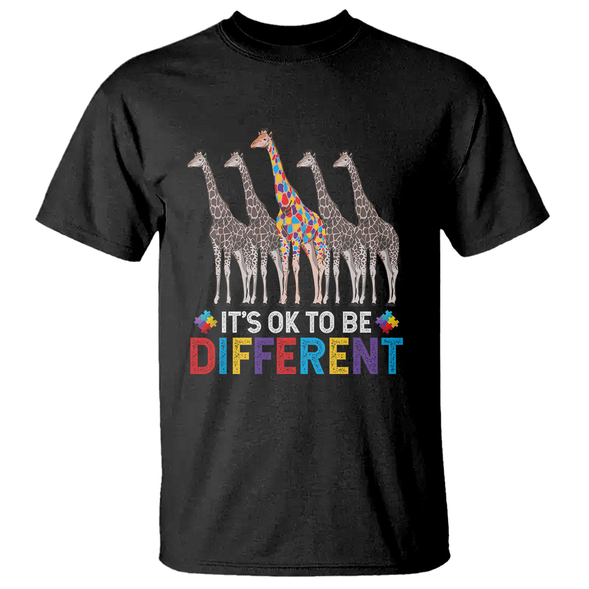Giraffe Autism T Shirt It's Ok To Be Different Puzzle Support - Wonder Print Shop