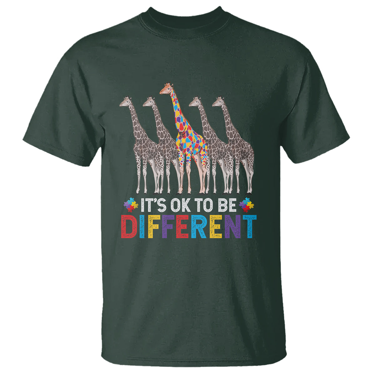 Giraffe Autism T Shirt It's Ok To Be Different Puzzle Support - Wonder Print Shop