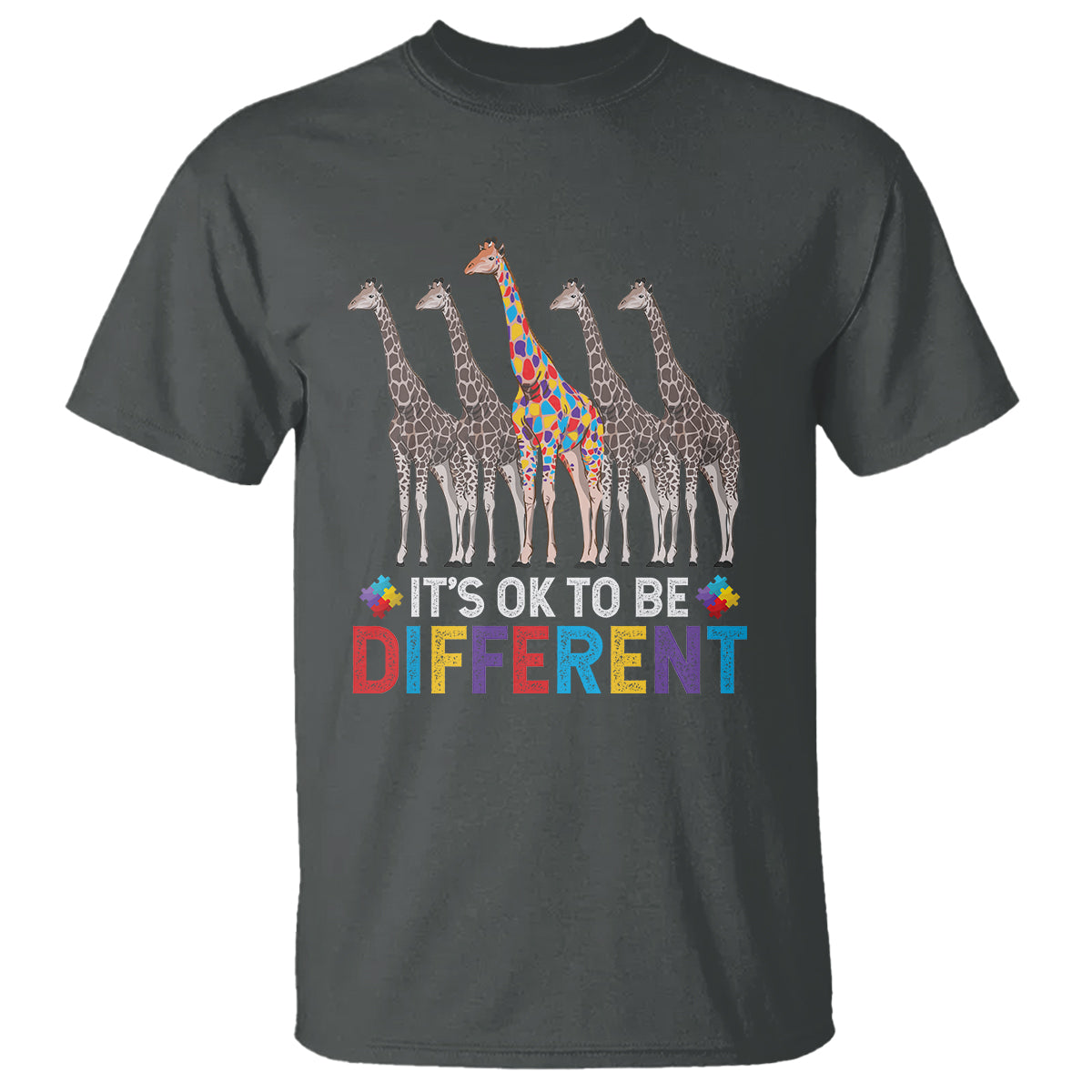 Giraffe Autism T Shirt It's Ok To Be Different Puzzle Support - Wonder Print Shop