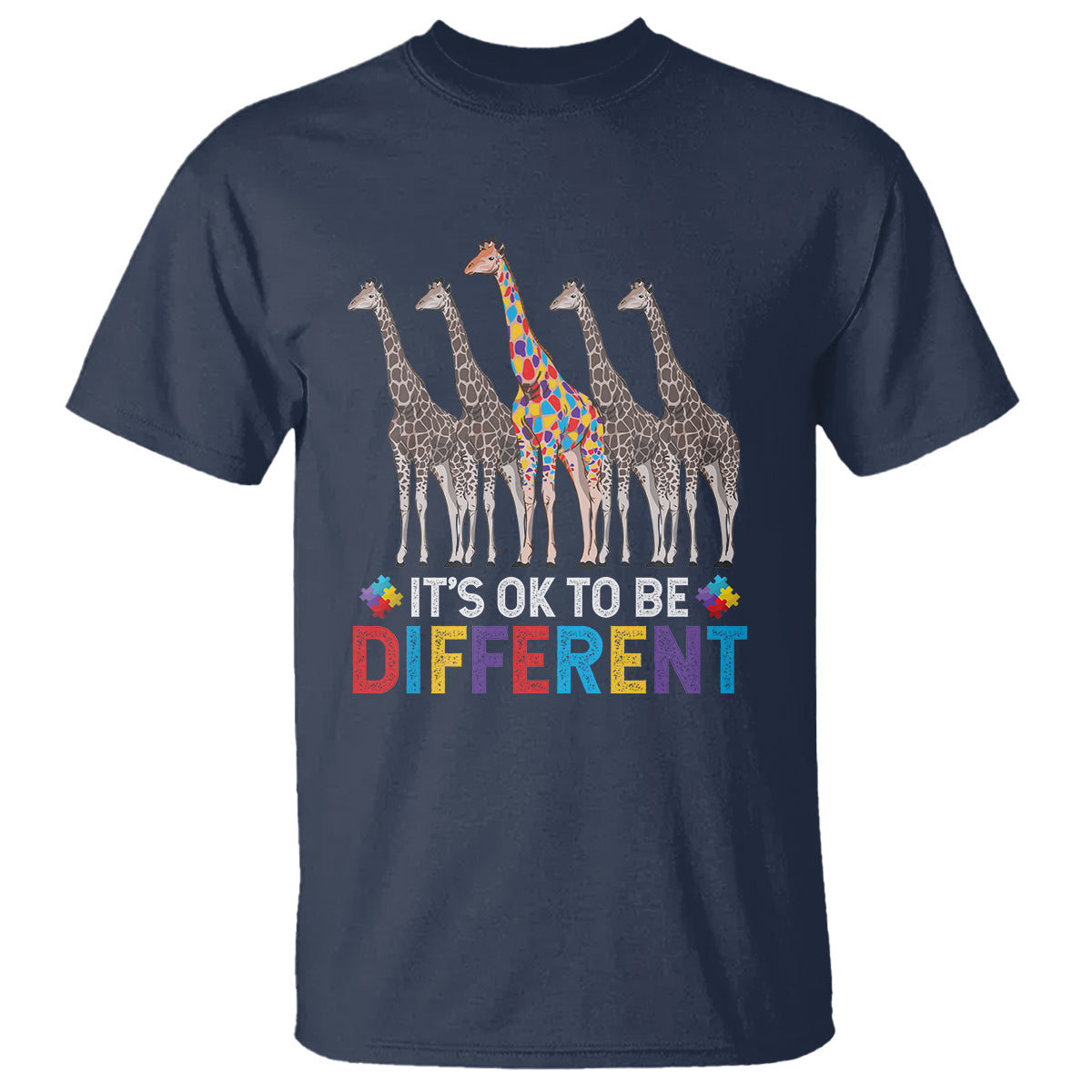 Giraffe Autism T Shirt It's Ok To Be Different Puzzle Support - Wonder Print Shop