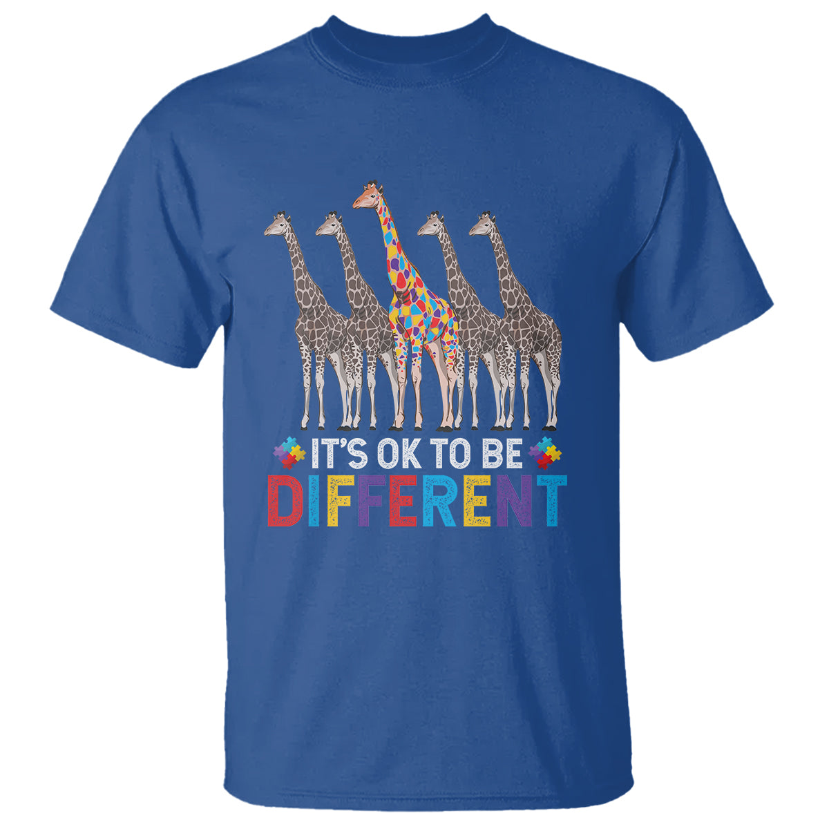 Giraffe Autism T Shirt It's Ok To Be Different Puzzle Support - Wonder Print Shop