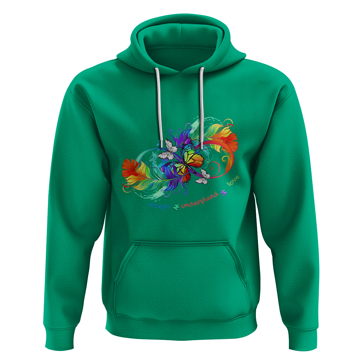 Autism Acceptance Hoodie Accept Understand Love Rainbow Infinity With Butterfly Feathers - Wonder Print Shop
