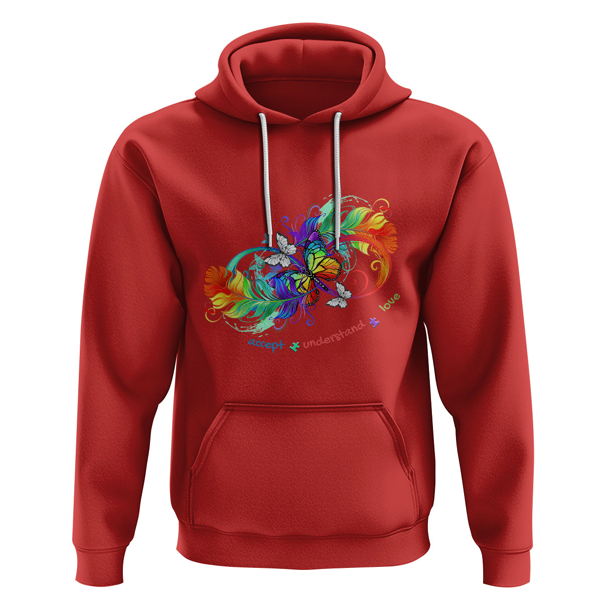 Autism Acceptance Hoodie Accept Understand Love Rainbow Infinity With Butterfly Feathers - Wonder Print Shop