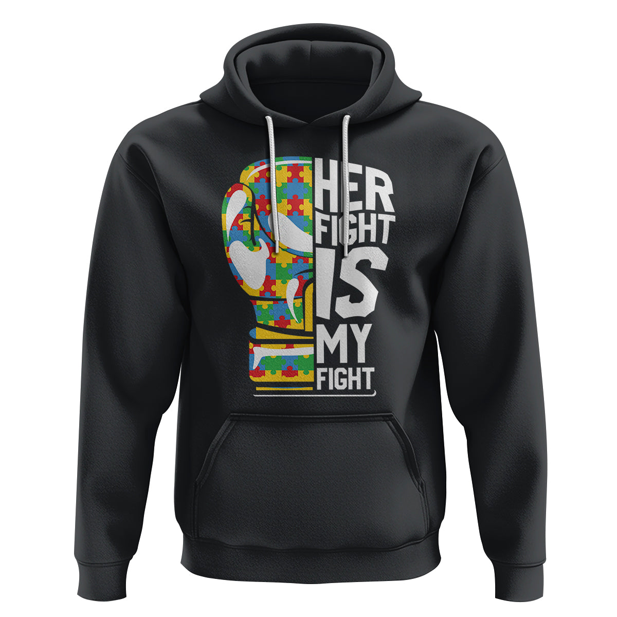 Autism Support Hoodie Her Fight is My Fight Warriors Jigsaw Puzzle Boxing Glove - Wonder Print Shop