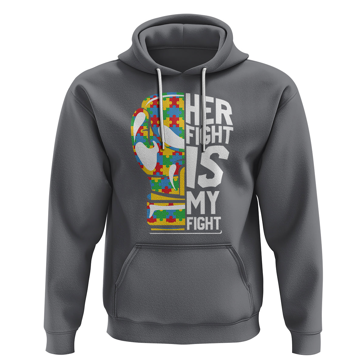 Autism Support Hoodie Her Fight is My Fight Warriors Jigsaw Puzzle Boxing Glove - Wonder Print Shop