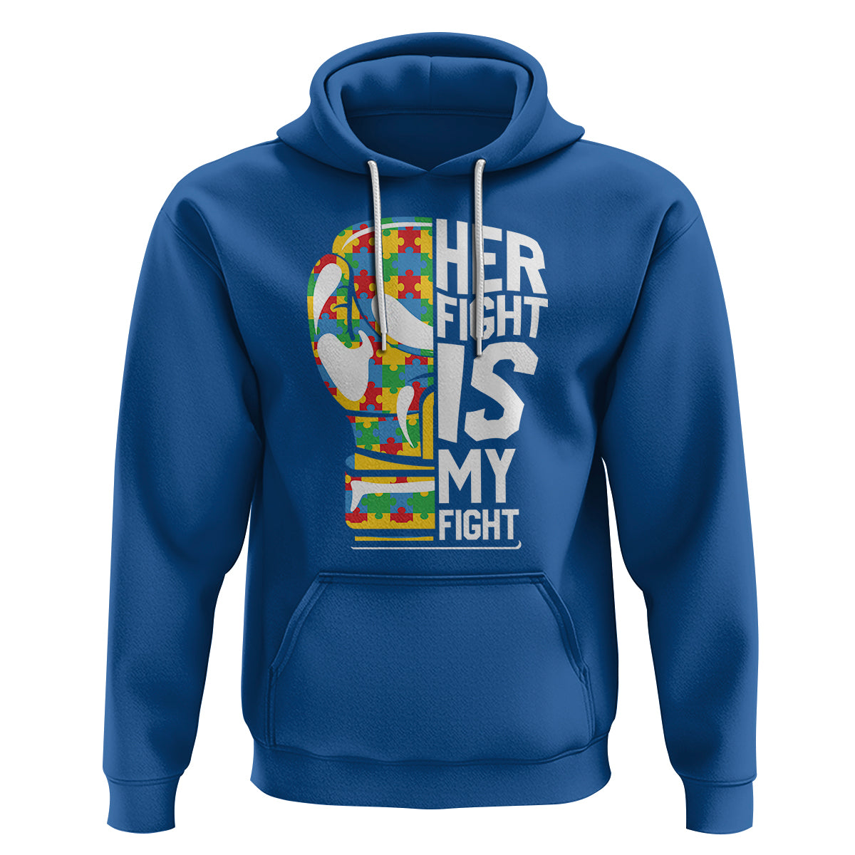 Autism Support Hoodie Her Fight is My Fight Warriors Jigsaw Puzzle Boxing Glove - Wonder Print Shop