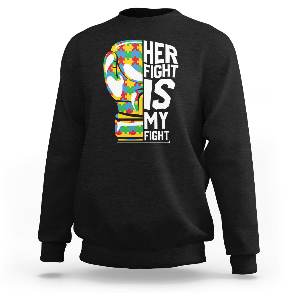 Autism Support Sweatshirt Her Fight is My Fight Warriors Jigsaw Puzzle Boxing Glove - Wonder Print Shop