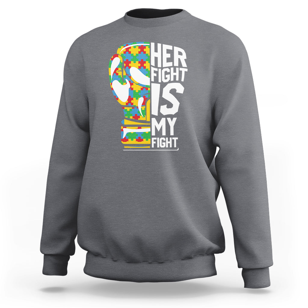 Autism Support Sweatshirt Her Fight is My Fight Warriors Jigsaw Puzzle Boxing Glove - Wonder Print Shop