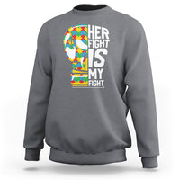 Autism Support Sweatshirt Her Fight is My Fight Warriors Jigsaw Puzzle Boxing Glove - Wonder Print Shop