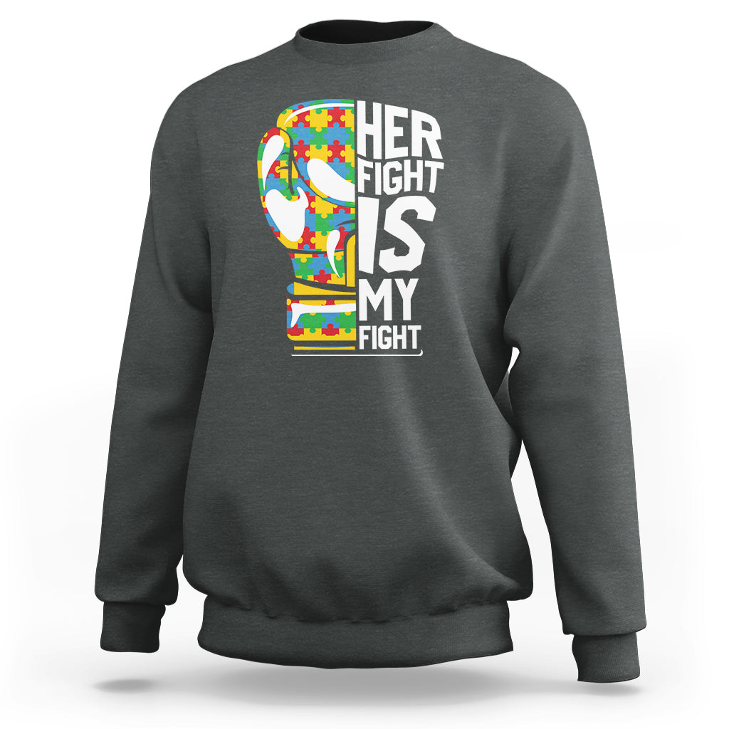 Autism Support Sweatshirt Her Fight is My Fight Warriors Jigsaw Puzzle Boxing Glove - Wonder Print Shop