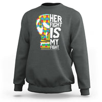 Autism Support Sweatshirt Her Fight is My Fight Warriors Jigsaw Puzzle Boxing Glove - Wonder Print Shop