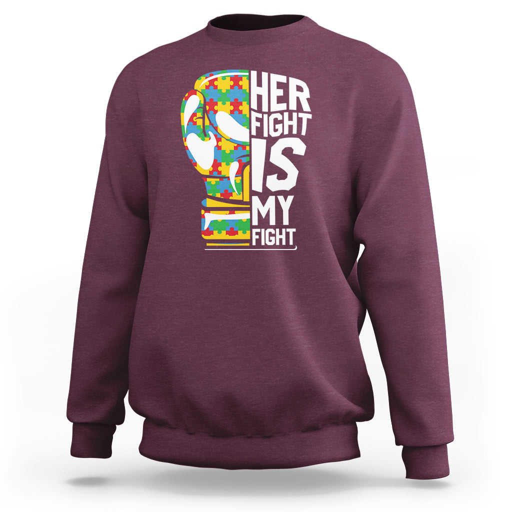 Autism Support Sweatshirt Her Fight is My Fight Warriors Jigsaw Puzzle Boxing Glove - Wonder Print Shop