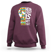 Autism Support Sweatshirt Her Fight is My Fight Warriors Jigsaw Puzzle Boxing Glove - Wonder Print Shop