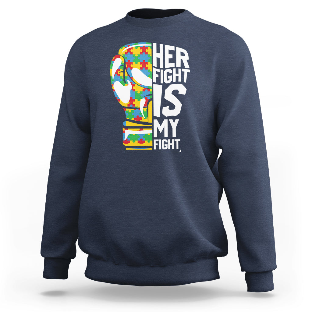 Autism Support Sweatshirt Her Fight is My Fight Warriors Jigsaw Puzzle Boxing Glove - Wonder Print Shop