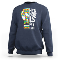 Autism Support Sweatshirt Her Fight is My Fight Warriors Jigsaw Puzzle Boxing Glove - Wonder Print Shop