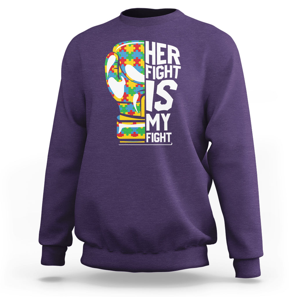 Autism Support Sweatshirt Her Fight is My Fight Warriors Jigsaw Puzzle Boxing Glove - Wonder Print Shop