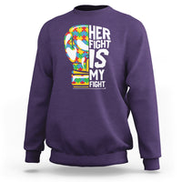 Autism Support Sweatshirt Her Fight is My Fight Warriors Jigsaw Puzzle Boxing Glove - Wonder Print Shop