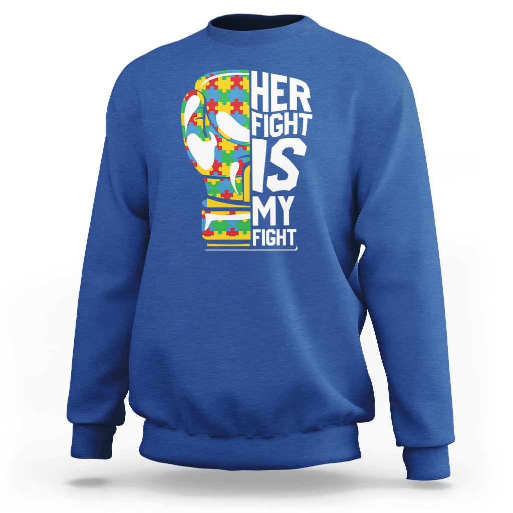 Autism Support Sweatshirt Her Fight is My Fight Warriors Jigsaw Puzzle Boxing Glove - Wonder Print Shop