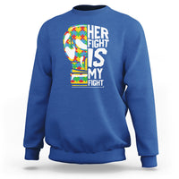 Autism Support Sweatshirt Her Fight is My Fight Warriors Jigsaw Puzzle Boxing Glove - Wonder Print Shop