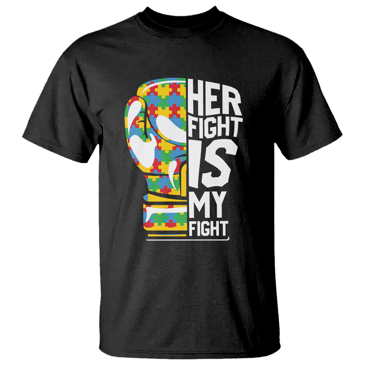 Autism Support T Shirt Her Fight is My Fight Warriors Jigsaw Puzzle Boxing Glove - Wonder Print Shop