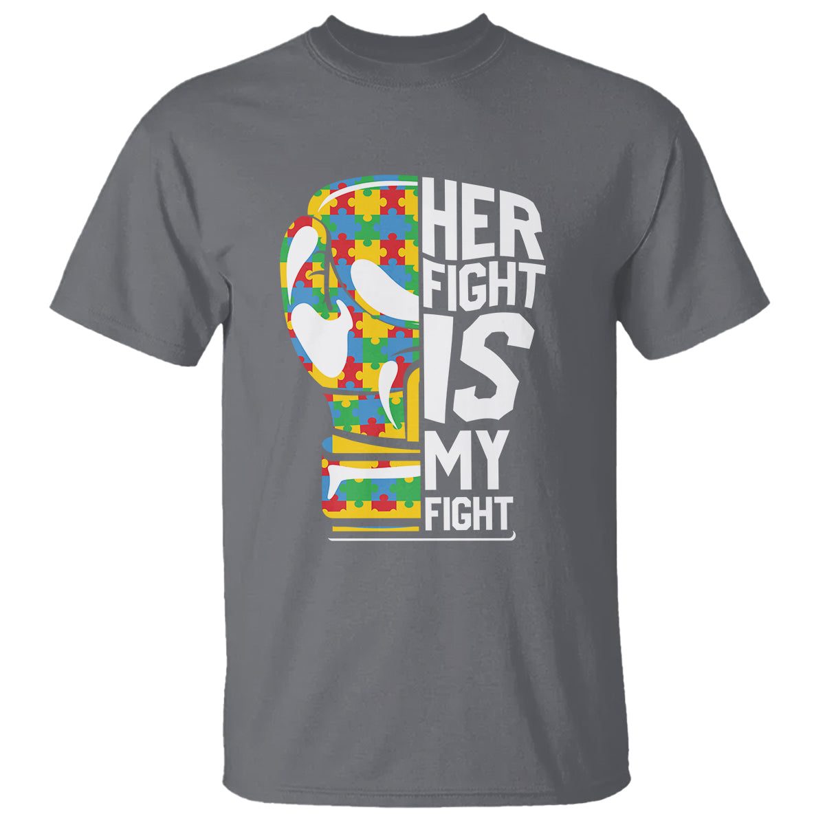 Autism Support T Shirt Her Fight is My Fight Warriors Jigsaw Puzzle Boxing Glove - Wonder Print Shop
