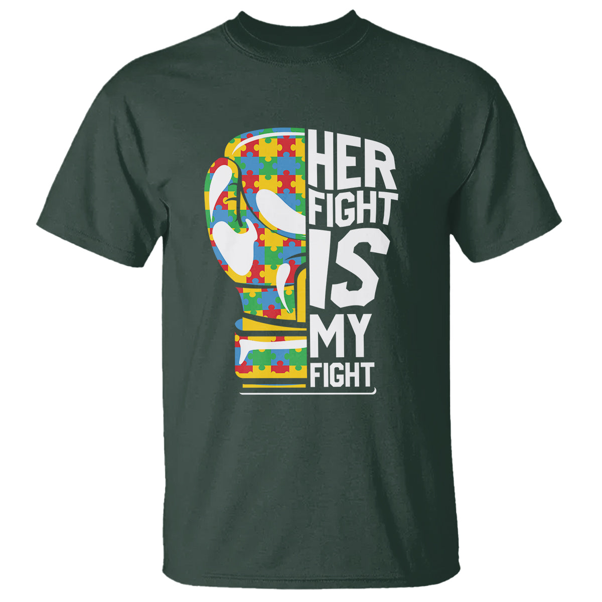 Autism Support T Shirt Her Fight is My Fight Warriors Jigsaw Puzzle Boxing Glove - Wonder Print Shop