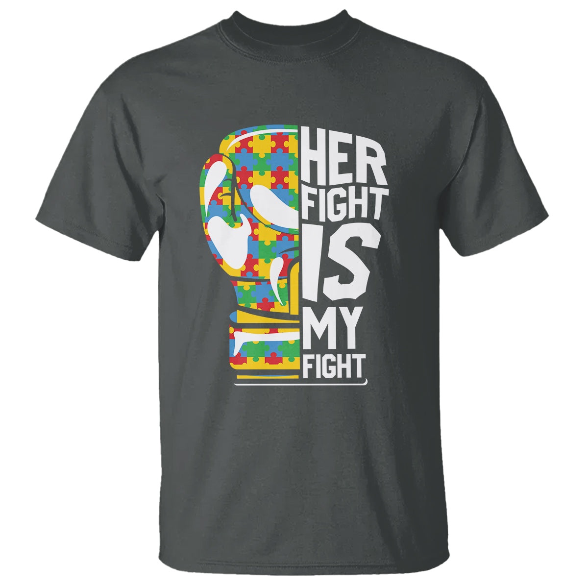 Autism Support T Shirt Her Fight is My Fight Warriors Jigsaw Puzzle Boxing Glove - Wonder Print Shop