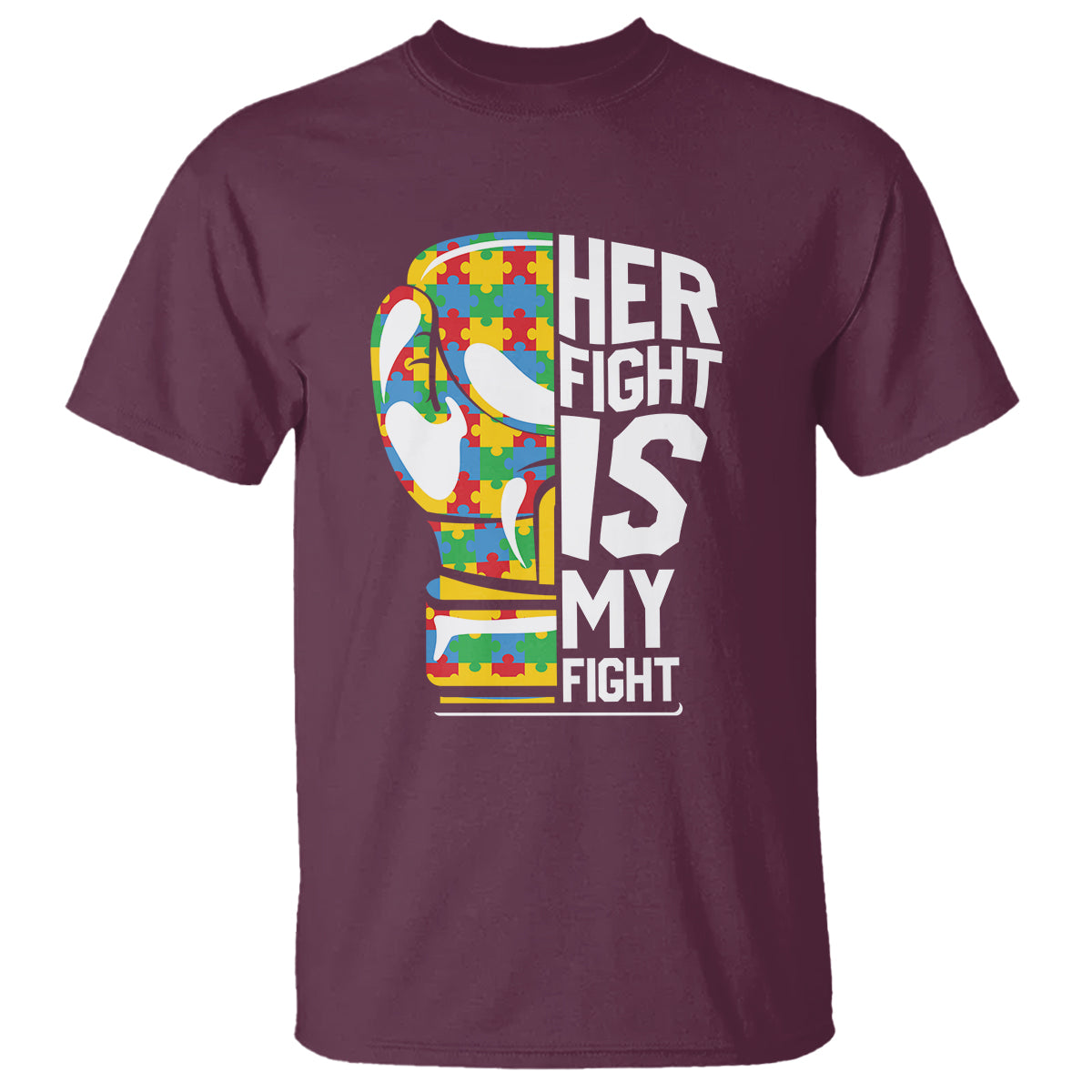 Autism Support T Shirt Her Fight is My Fight Warriors Jigsaw Puzzle Boxing Glove - Wonder Print Shop