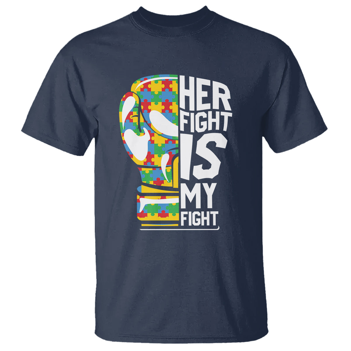Autism Support T Shirt Her Fight is My Fight Warriors Jigsaw Puzzle Boxing Glove - Wonder Print Shop
